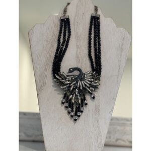 Heidi Daus Graceful Beauty Beaded Crystal Swan Black Statement Necklace